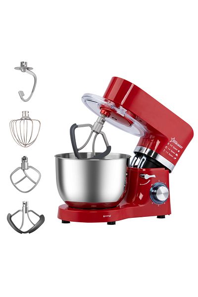 STARCREST Robot de bucatarie STARCREST SKM-1500RD, 1500W, Bol 5.5 L Inox, 5 Accesorii, 6 Viteze