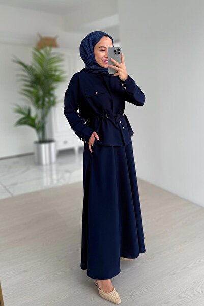 Ka Hijab Темно-синій костюм зі спідницею з кишенями