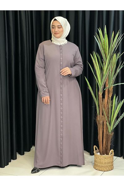 Butik büyük beden Oversized Ferace with Embroidered Front Handle