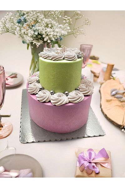 Artikel 24 X 24 cm Silver Color Cake Base, Pie Medli Flower Patterned Thick 2 Piece Cake Base