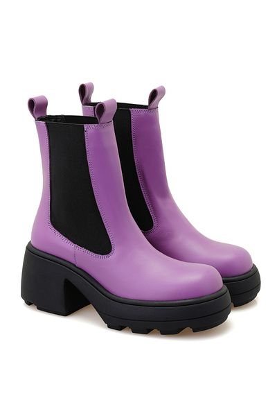 Desa Γυναικείες δερμάτινες μπότες Anton Purple με ελαστικές πλευρές