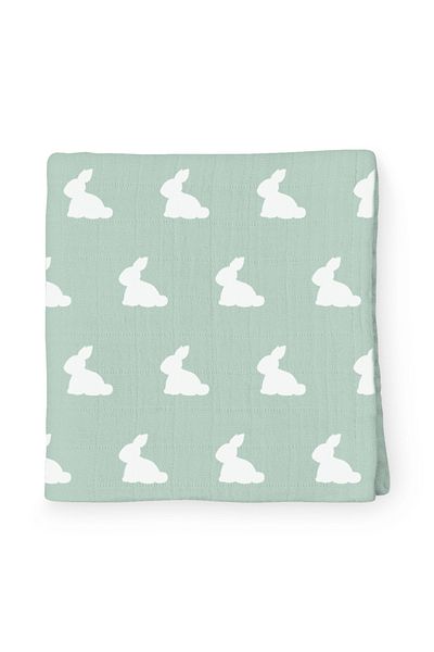 DEUX LAPINS 100% Cotton Muslin Baby Blanket - Mono Lapin Matcha Green 70X70 cm
