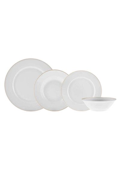 Karaca Karaca Rebeca 24-Piece Bone China Dinner Set for 6 People, White Gold