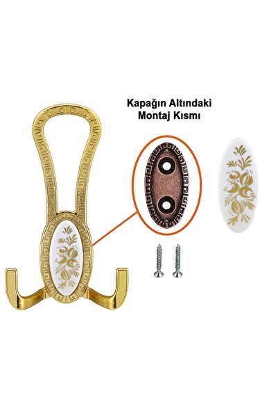 NZB Portmanto Vestiyer Duvar Banyo Askısı Metal Dolap Elbise Askılığı Gold Beyaz Desenli 4 Adet