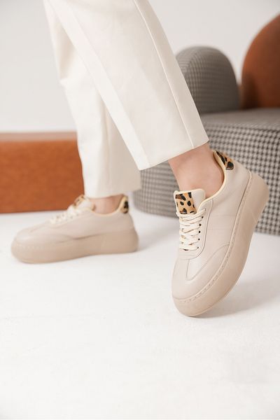 BAKGİY Beige Skin Women's Leopard Patterned Thick Sole Sneaker Bg1165-101-0002