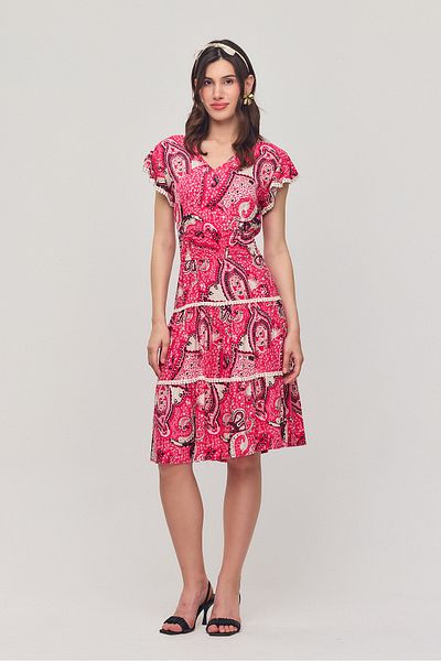 Denismoda Women's V-Neck Guipure Detailed Gimped Mini Dress