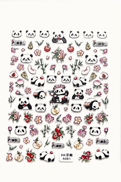 New Obsessions Panda ve Çiçek Desenli Tırnak Süsü Tırbak Sticker