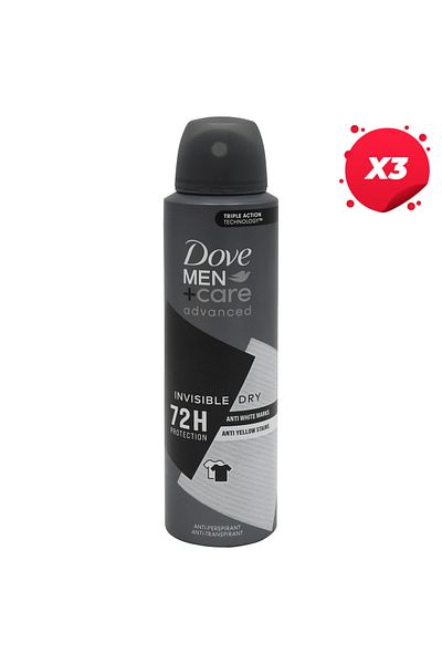 Dove X3 - DOVE ANTIPERSPIRANT DEO 150ML MEN ADVANCED CARE INVISIBLE DRY