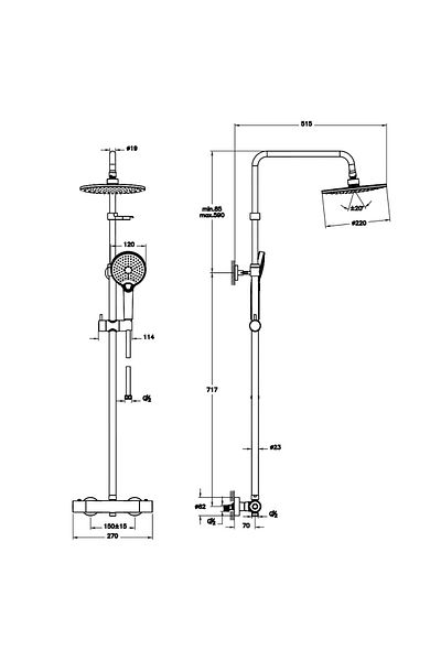VitrA Joy 220mm shower column with thermostatic mixer