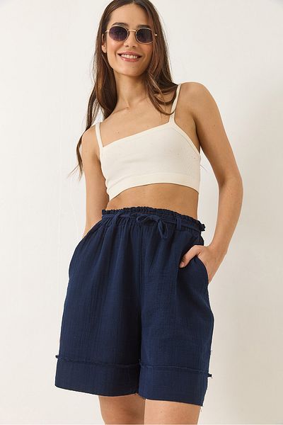 Bianco Lucci Damen-Shorts aus doppeltem Musselin mit elastischem Bund und Taschendetail 5020 60283119
