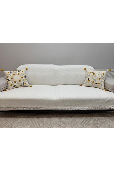 ŞENER HOME Modern Multi-Purpose Throw & Sofa Cover - Cream