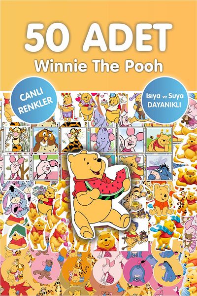 Piksel Grafik Winnie the Pooh 50 Pieces Sticker Set - Pen, Laptop Notebook Water Bottle Sticker