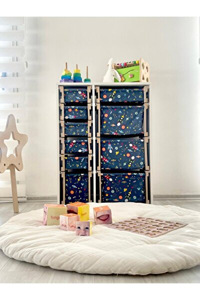 PROMODÜL Montessori Çocuk Odası Dolabı Ahşap & Kumaş Organizer – Değiştirilebilir Kumaş Çekmeceler