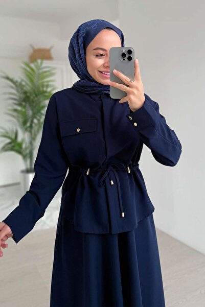 Ka Hijab Темно-синій костюм зі спідницею з кишенями