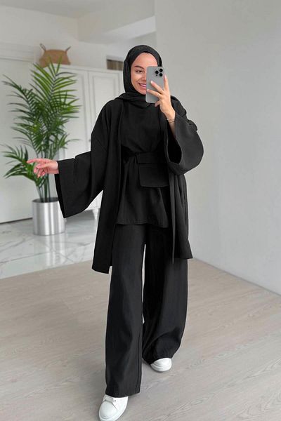 Ka Hijab Τριπλό Σετ με Τσάντα σε Μαύρο