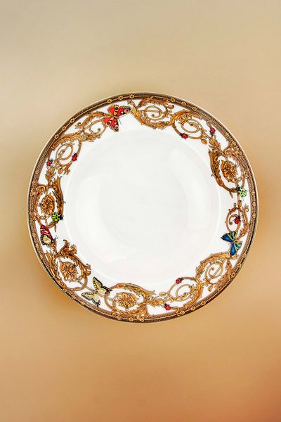 Bursa Porselen Dekor Gold Butterfly Gold Gilded Large Size Salad Bowl
