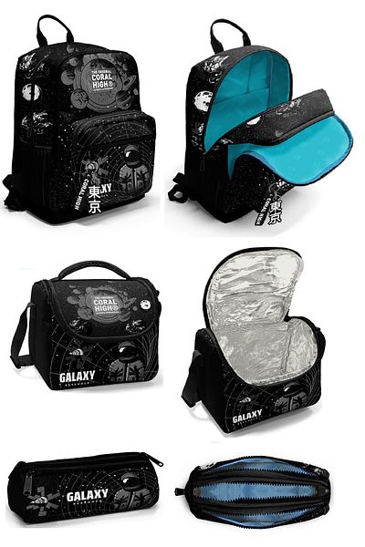 Coral High SET de 3 negru cu model Galaxy - școală și rucsac