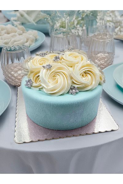 Artikel 24 X 24 cm Silver Color Cake Base, Pie Medli Flower Patterned Thick 2 Piece Cake Base