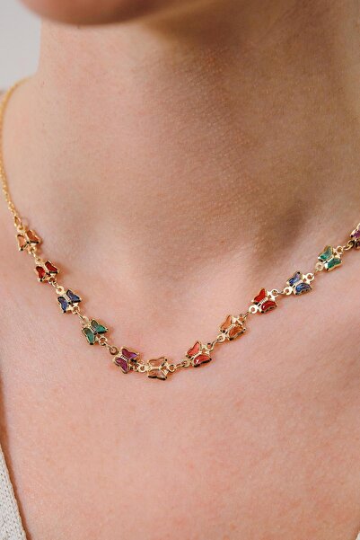 AURRARİ Gold Renkli Taşlı Kelebek Kolye