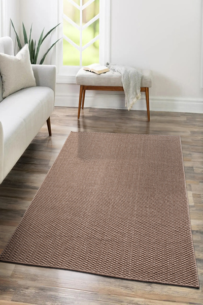 SARAZ HALI TM-01 Μοντέλο από σιζάλ και ίνες από άχυρο, μονόχρωμο, υφαντό, που πλένεται, ανθεκτικό στη σκόνη, χαλί καφέ