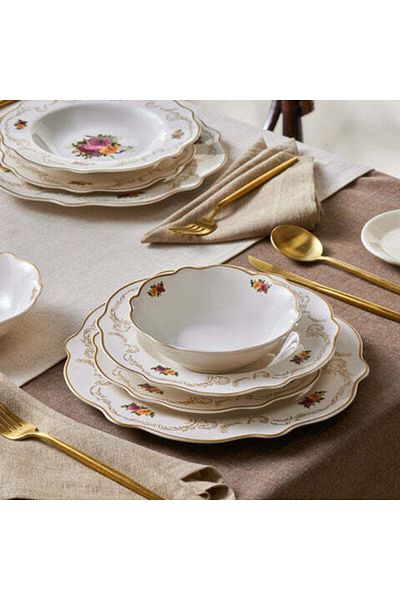Karaca Set de cină antică Karaca Forever Bone China, 24 de piese, pentru 6 persoane, multicolor
