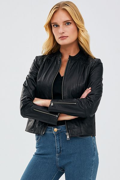 Derimod Paris Women's Black Short Leather Jacket - 20wgd589651
