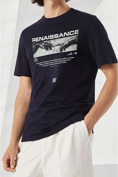 Millionaire Men's Navy Blue Renaissance Regular Fit Regular Fit T-Shirt