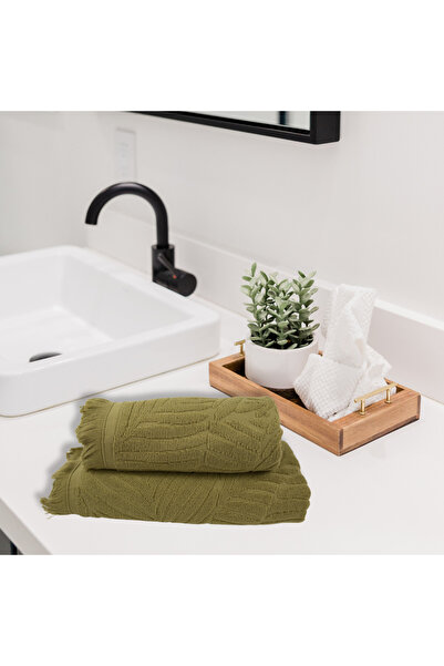 Class Home Collection Set of 2 absorbent towels, 100% Jacquard Cotton, 450 gsm, 50x100cm + 70x140cm, Myrddin, Olive