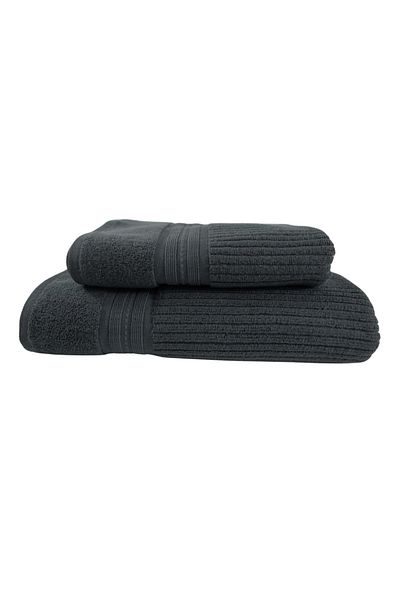 Class Home Collection Set of 2 absorbent, 100% Cotton Jacquard, 520 gsm density, 50x100 cm + 70x140 cm, Erasmos Anthracite