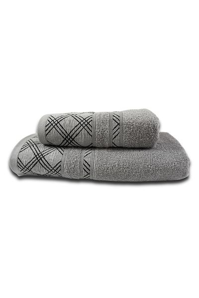 Class Home Collection Set 2 prosoape absorbante, 100% bumbac Jacquard, densitate 450 g/m², 50x100cm + 70x140cm, Rhea, Argintiu