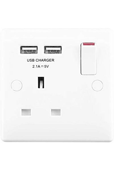 BG British General British General Switched Socket 2.1 Output, White 821u2