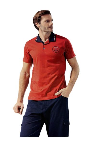 Eros Red Cotton Short Sleeve Men's Shorts Set