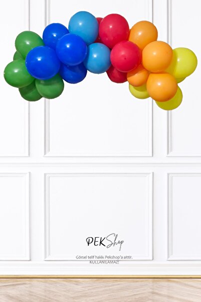PEKSHOP Canlı Gökkuşağı Renkler Balon Zinciri Seti