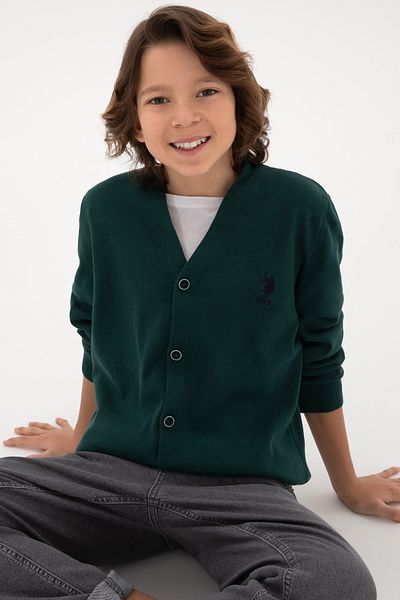 U.S. Polo Assn. Boy's Dark Green Knitwear Cardigan 50295571 -Vr079