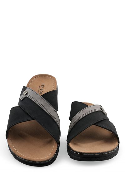 FLY SOFT Cross Banded Black Men's Slippers