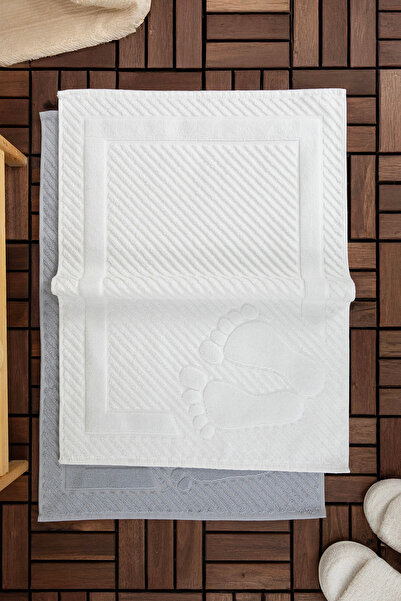 FAVORA Leoline 100% Cotton 2-Piece Foot Towel - Gray - White