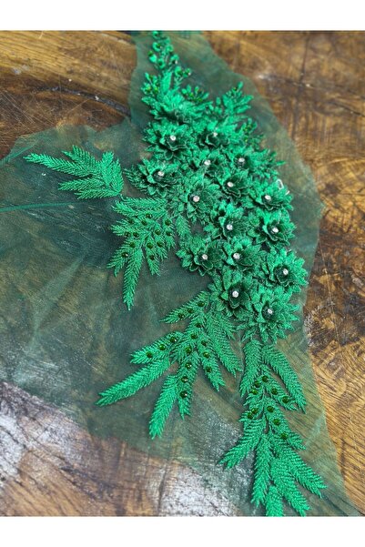 Gönülden Tasarım RELJEFNI ZELENI VEZENI KAMENI CVETNI APLIKAT SA CVETOVIM UZO...