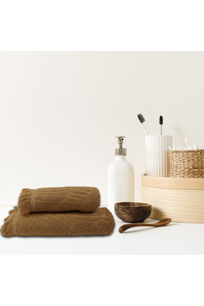 Class Home Collection Set of 2 absorbent towels, 100% Cotton Jacquard, 450 gsm, 50x100 cm + 70x140 cm, Myrddin, Beige