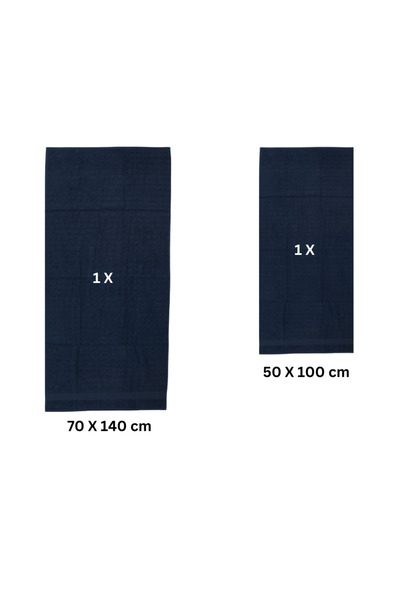 Class Home Collection Set of 2 absorbent towels, 100% Cotton Jacquard, 530 gsm, 50x100 cm + 70x140 cm, Phrixus, Navy
