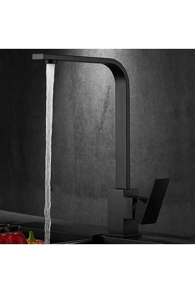 VENİTA Venita Black Kitchen Faucet Hot Cold Double Water Inlet Square Kitchen Faucet Soft