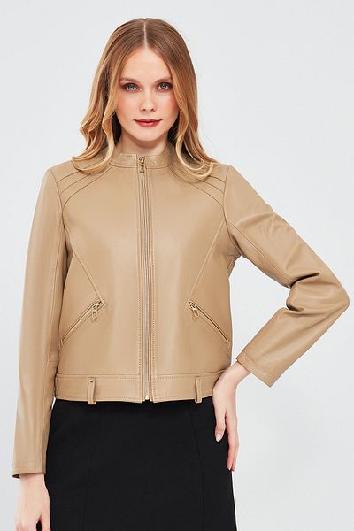 Derimod Emily Beige Women's Short Leather Jacket - 23wge5096r3