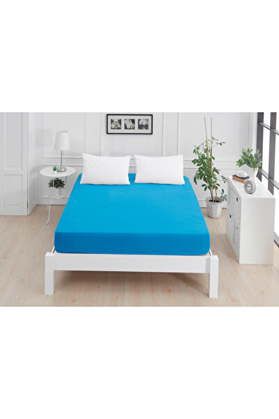 Mislina Home Roza Single Elastic Combed Cotton Bed Sheet Turquoise