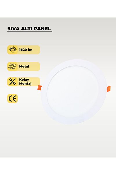 AC AYDINLATMA 18w Flush Mount Round Slim Led Panel 3200k Yellow Light 2 Pieces