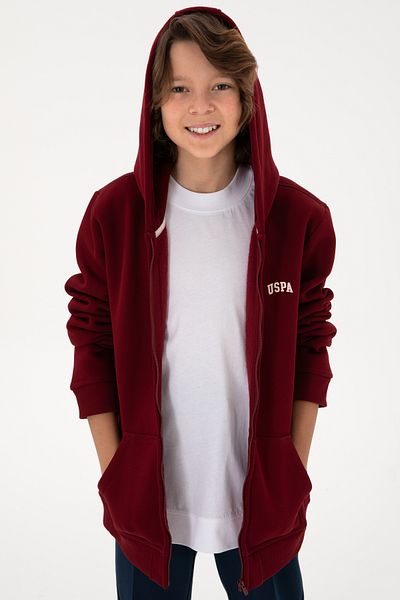 U.S. Polo Assn. Hanorac pentru băiat Burgundy - cu fermoar și glugă 50295127 -vr014