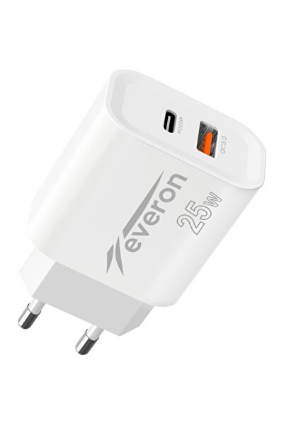 Everon 25 W Samsung Galaxy A16 5G İle Uyumlu Hızlı Şarj Adaptörü – PD + Standart Usb Çıkışlı EVR-023
