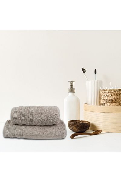 Class Home Collection Set 2 prosoape foarte absorbante, 100% bumbac Jacquard, 500 g/m², 50x100cm + 70x140cm, Audo, Dune