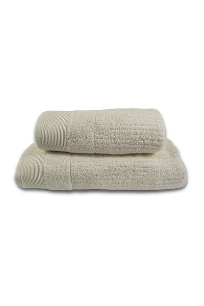 Class Home Collection Set 2 prosoape absorbante, 100% bumbac Jacquard, 500 g/m², 50x100 cm + 70x140 cm, Linos, Crem