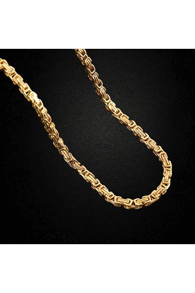 Tasarım Steel Necklace - Byzantine Link Gold Yellow Chain Model 055 mm