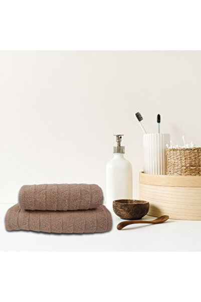 Class Home Collection Set of 2 Absorbent Towels, 100% Cotton Jacquard, 390 GSM, 50x100 cm + 70x140 cm, Mermin, Beige