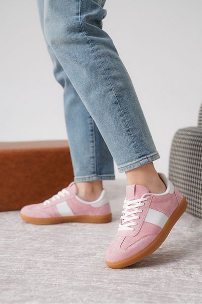 Moda Değirmeni Pantofi de damă din piele intoarsa roz-alb MD1095-101-0004